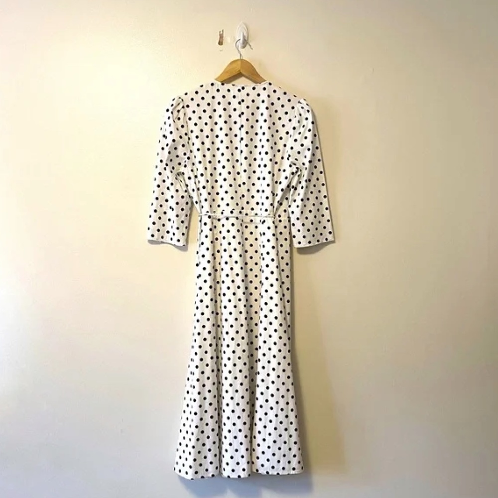 NEW Reformation Hilltop Midi Wrap Dress w/ Sleeves Polka Dot Malta Size S - Picture 8 of 14